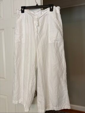 LOFT White Elastic-Waist Wide Leg Trousers